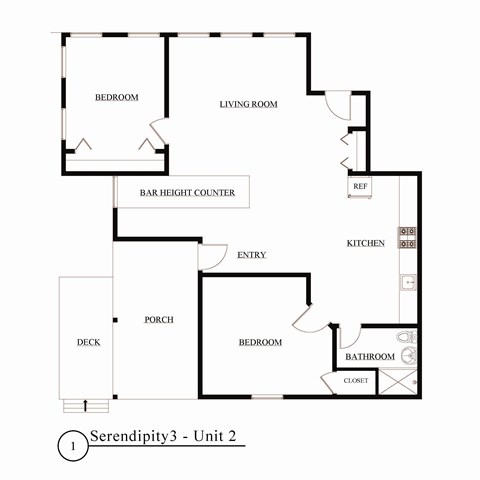 Floor plan for 2 beds, 1 bath, 650 sqft